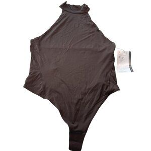 Lululemon Mock-Neck Bodysuit Nulu Fabric Thong Cut Sleeveless Brown Size L